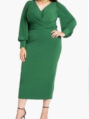 ELOQUII Green Twist Front Midi Dress Size 22 Plus Wedding Guest Career
